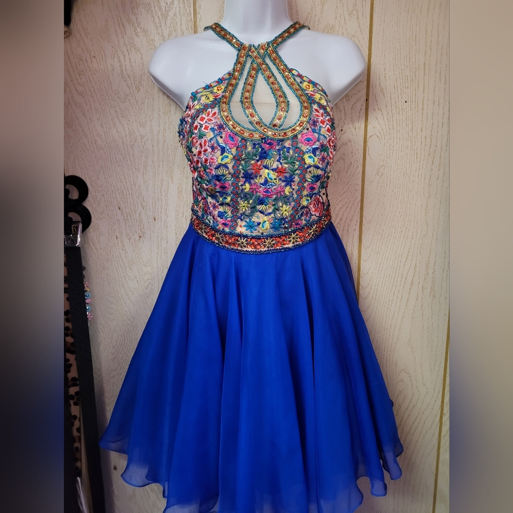 Floral Embroidered Blue  Dress